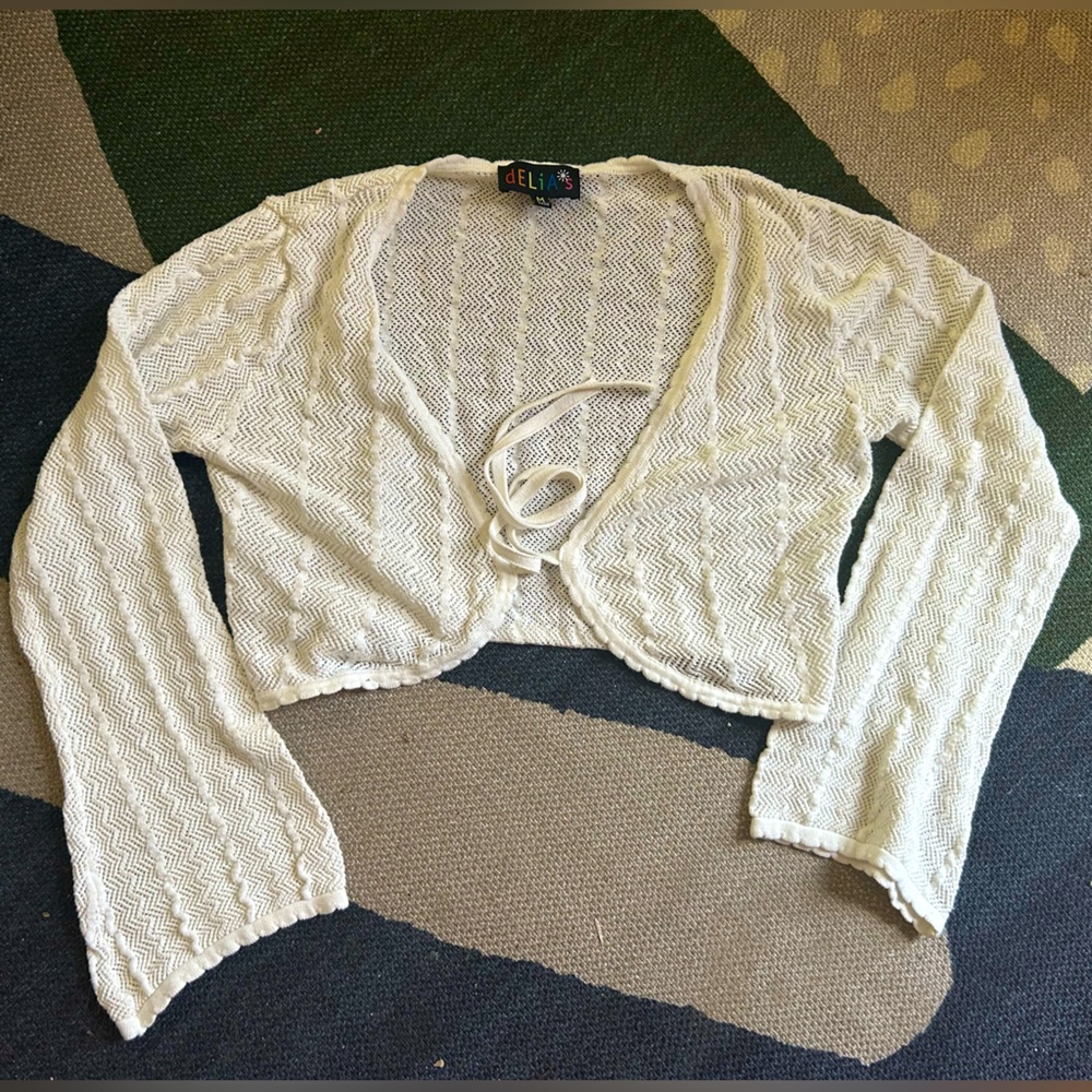 dELiA*s Cream Knit Y2K Cropped Cardigan
